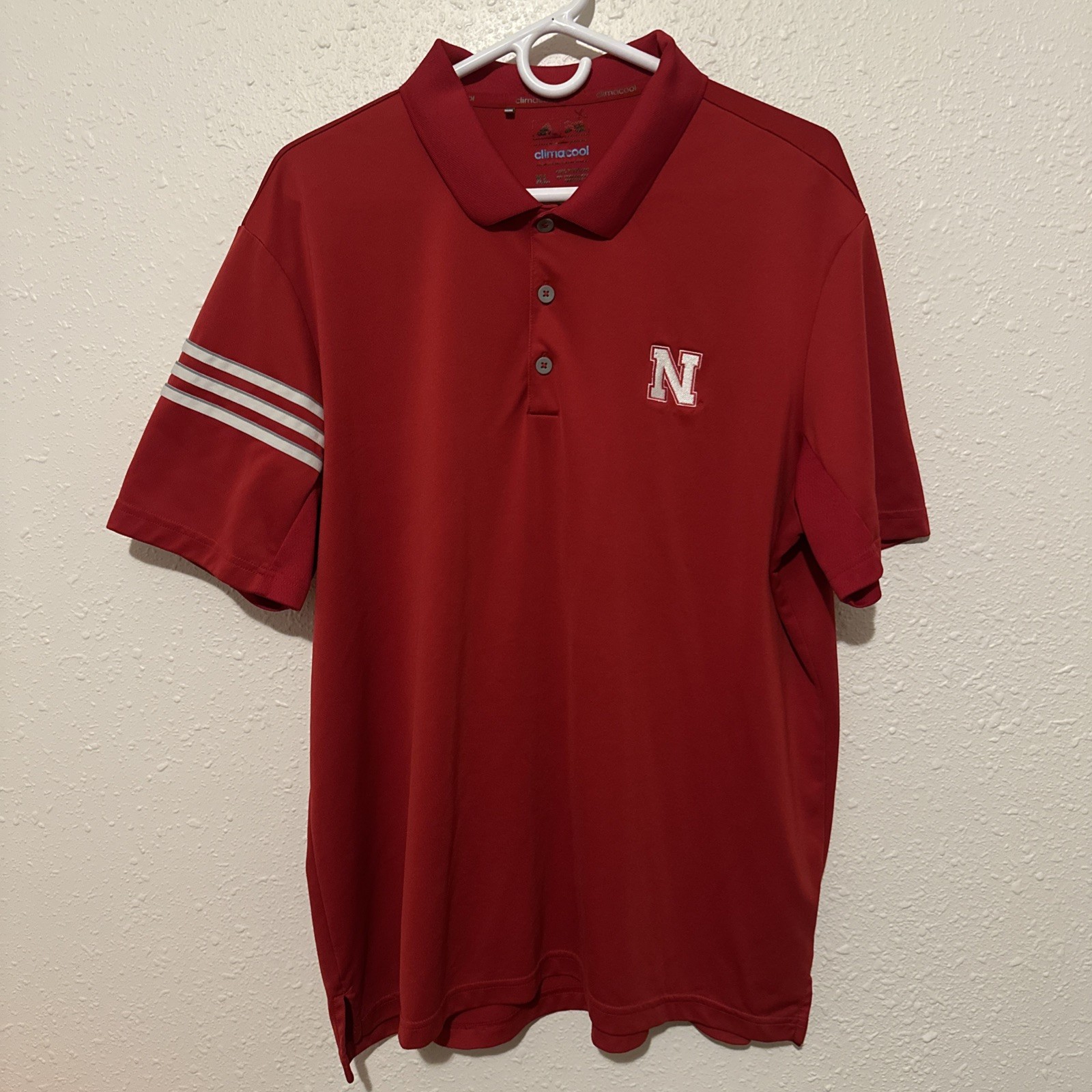 Red Adidas Climacool Nebraska Cornhuskers Polo Shirt