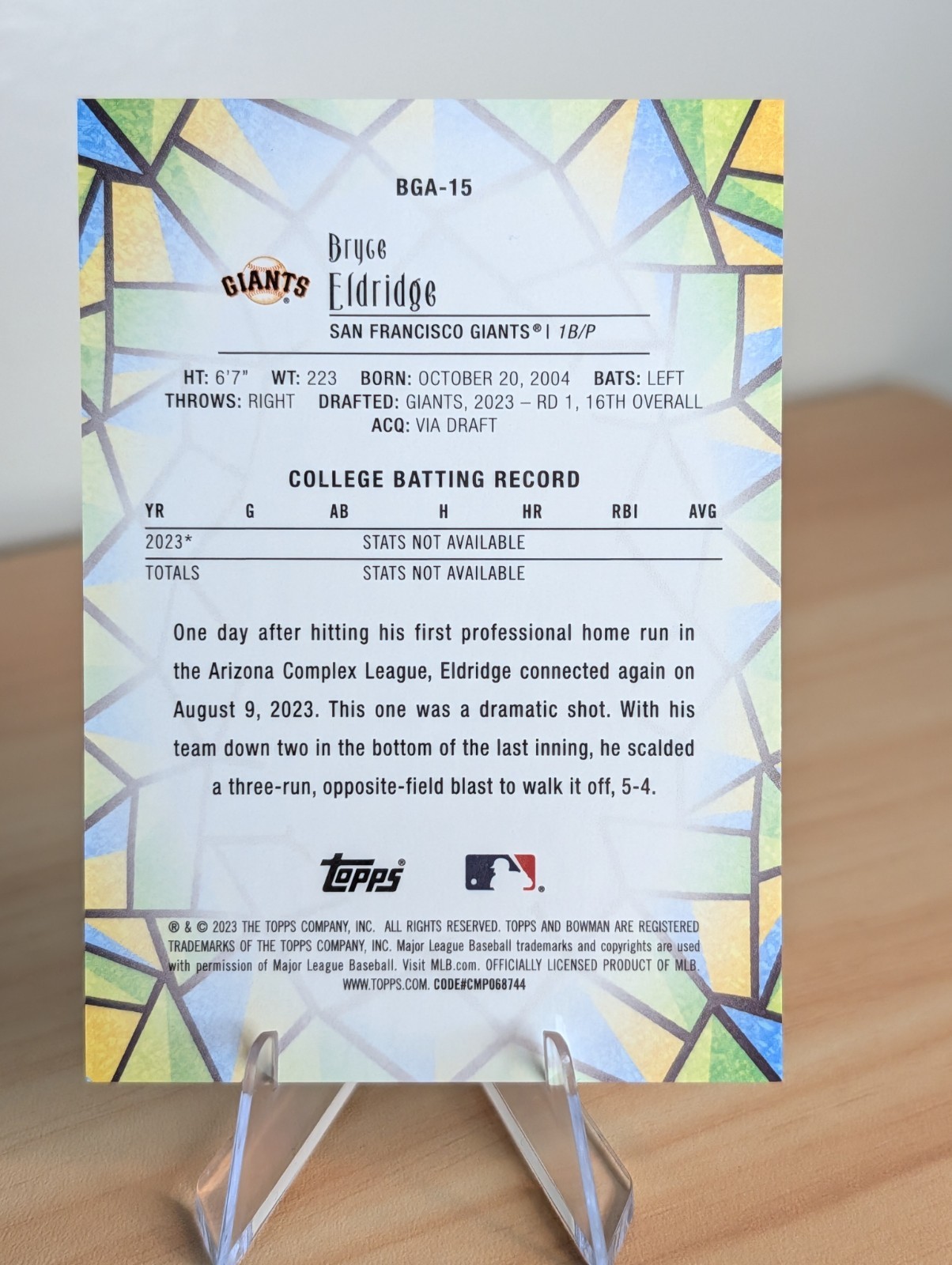 2023 Bowman Draft Stained Glass Bryce Eldridge – San Francisco Giants – BGA-15