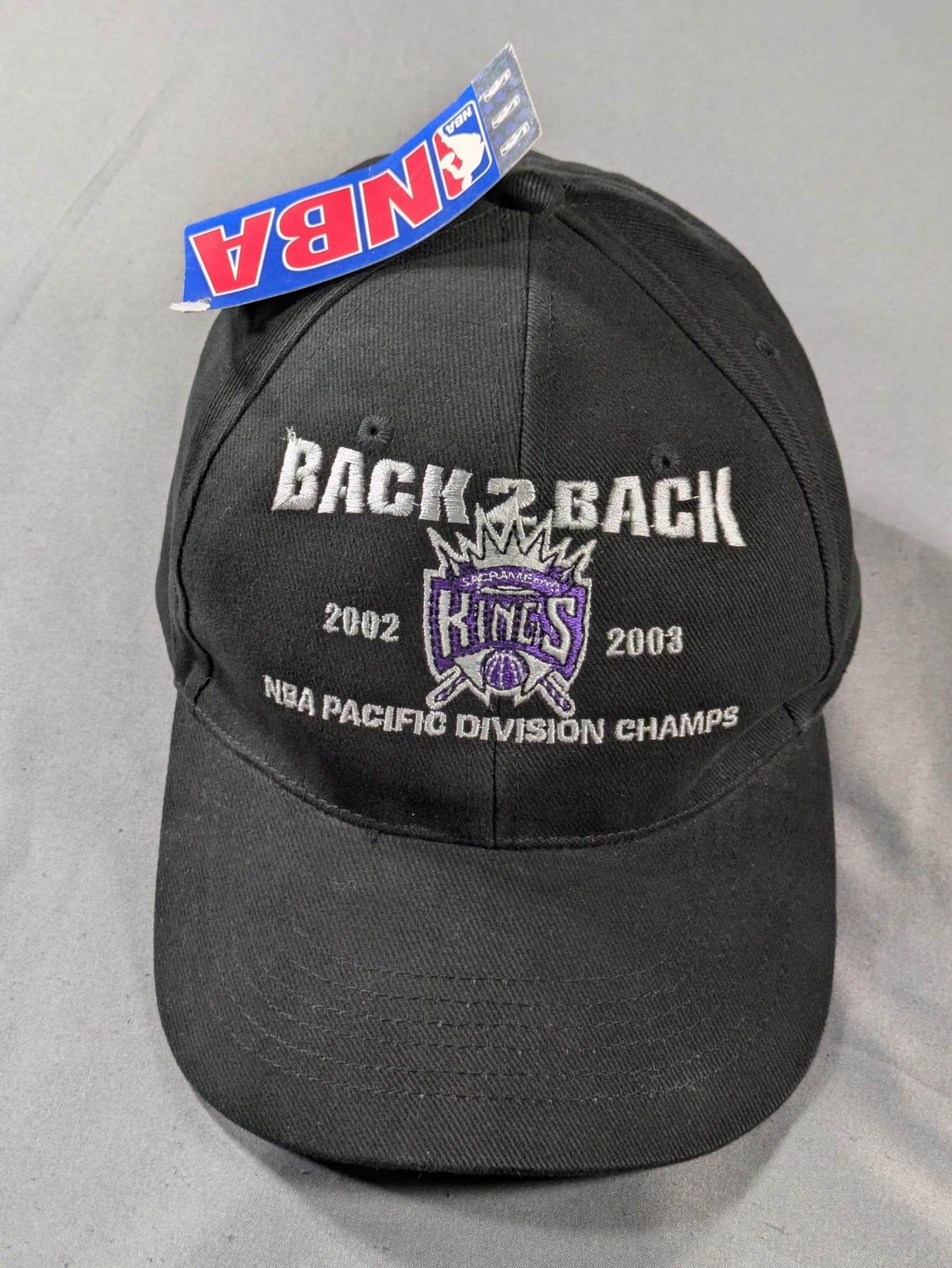 Vintage Sacramento Kings Hat Strap Back Mens OSFA Black NBA Back 2 Back 02-03