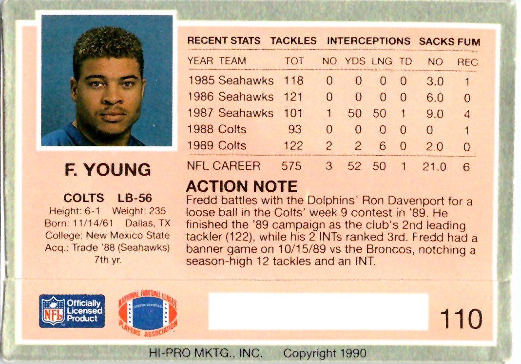 1990 Action Packed #110 Fredd Young