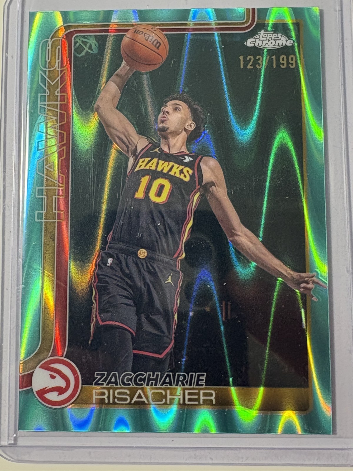 Zaccharie Risacher 2025-26 Topps Chrome Aqua Refractors #2 ATL 123/199