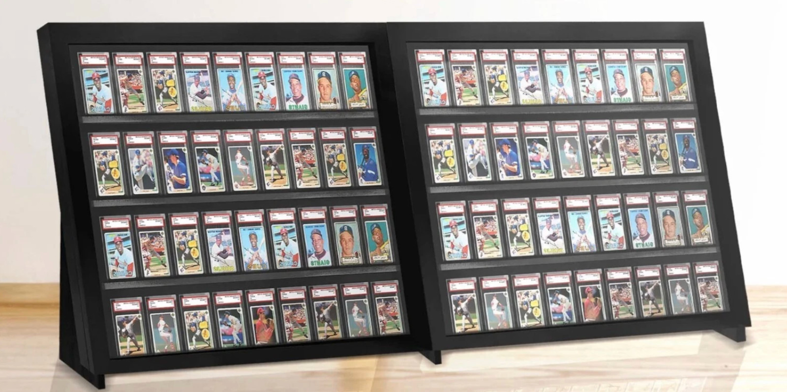 Graded Trading Card Display Case 72 PSA Slabs Tabletop USA Sport Wood Show Stand