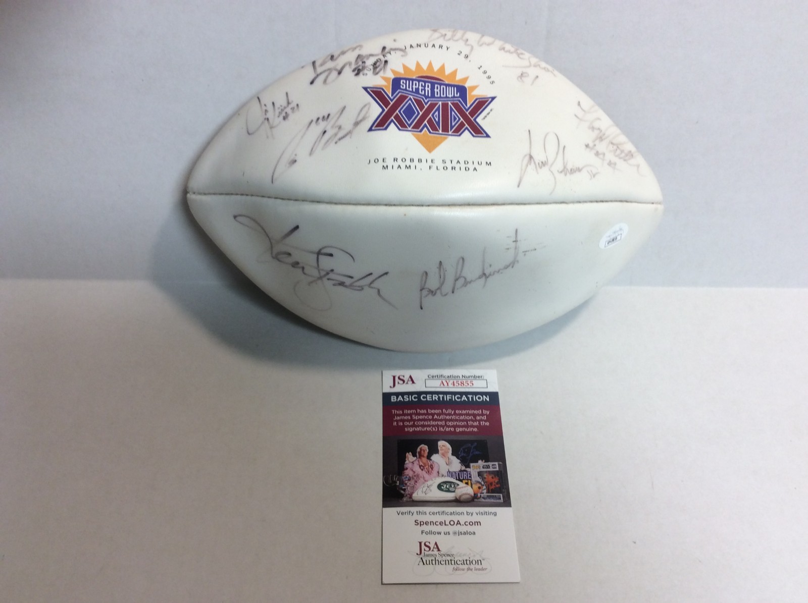 XXIX FOOTBALL multi-signed Auto by 8 Players KEN STABLER, FLOYED LITTLE, JSA COA