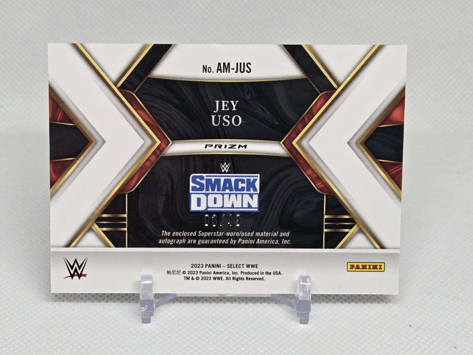 2023 Panini Select WWE Autographed Memorabilia Jey Uso Red Prizm /49 Auto AM-JUS