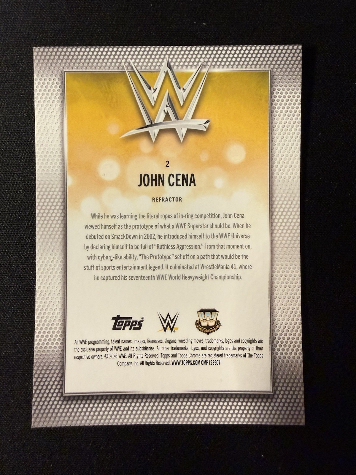 2026 Topps Chrome WWE Main Event John Cena #2 Silver Holo Refractor SP Legends