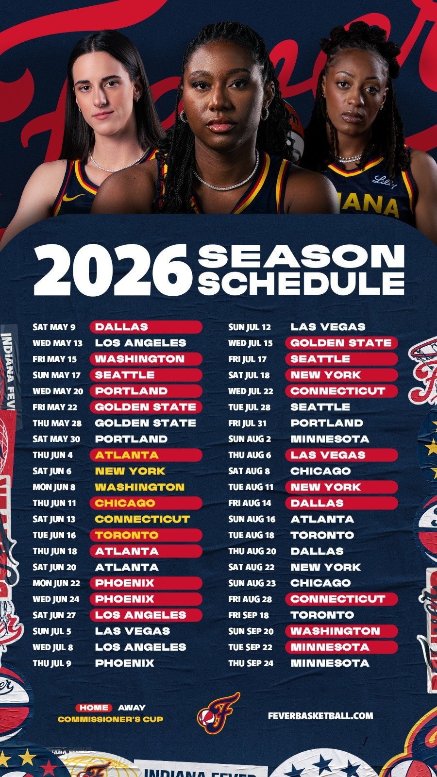 Indiana Fever Official WNBA 2026 Season Schedule Refrigerator Magnet