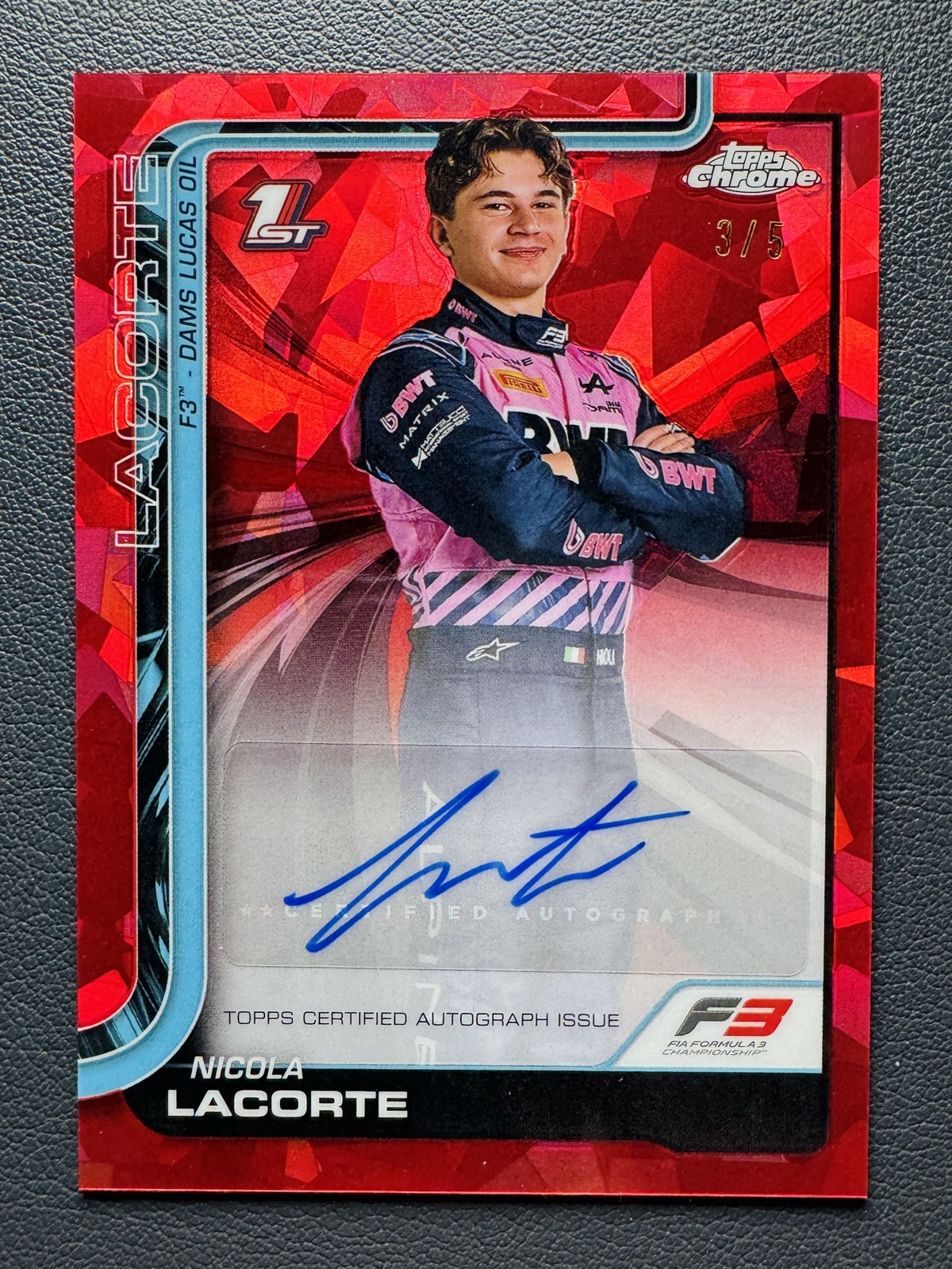 2025 Topps Chrome F1 Sapphire Nicola Lacorte 1st Red Refractor Auto 3/5
