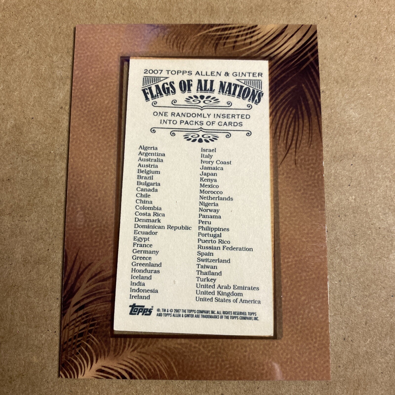 2015 Allen & Ginter 2007 Flags Of All Nations Argentina 10th Anniversary AA