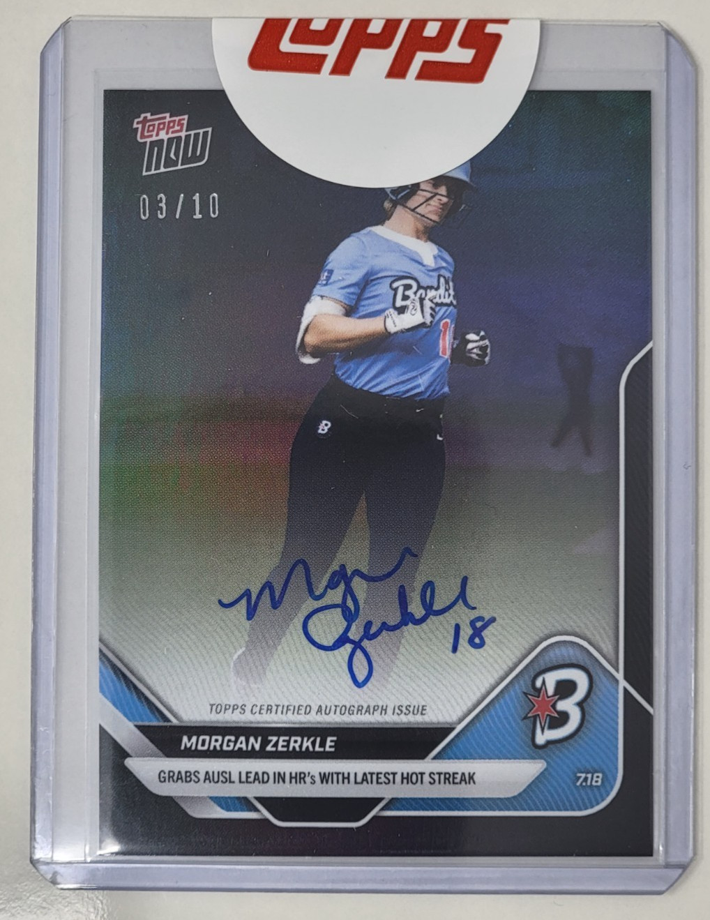 Morgan Zerkle HR Leader 2025 AUSL Topps NOW Card 21 – Black Auto #3 /10