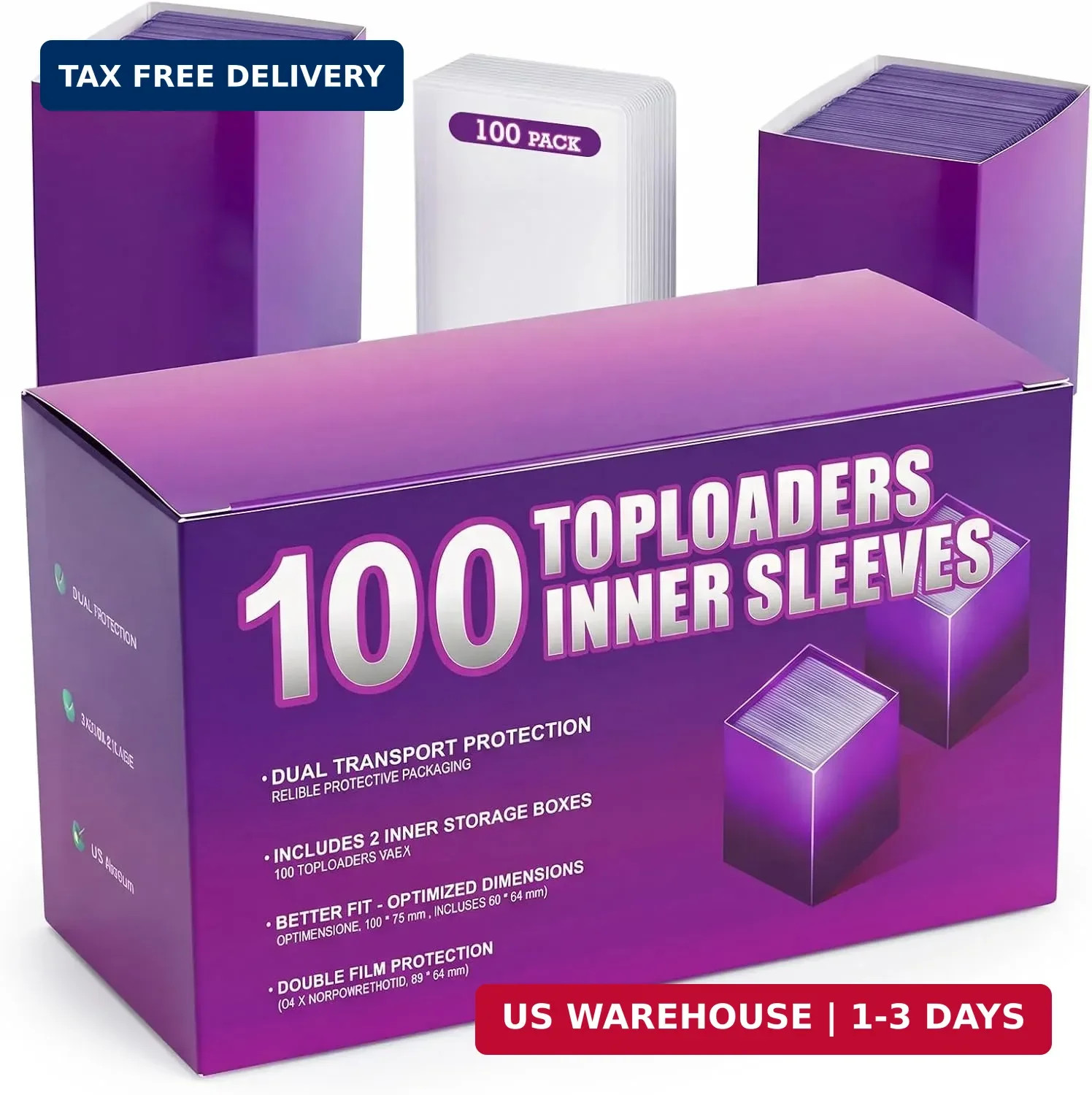 100 Pcs 35PT Toploaders, 3″ x 4″ Hard Card Sleeves (Inner 69x97mm) and 100 Pcs 2
