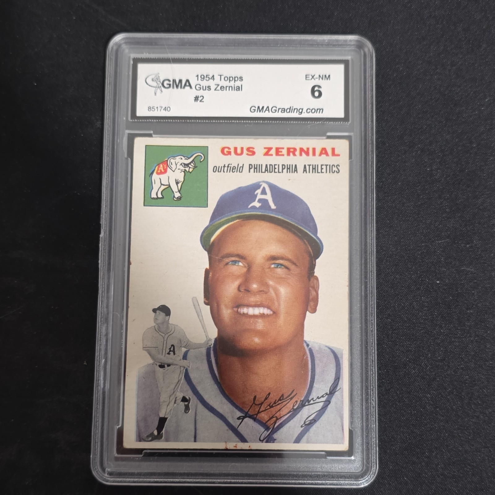 Topps 1954 Gus Zernial #2 Philadelphia Athletics GMA 6 EX-NM Graded Card