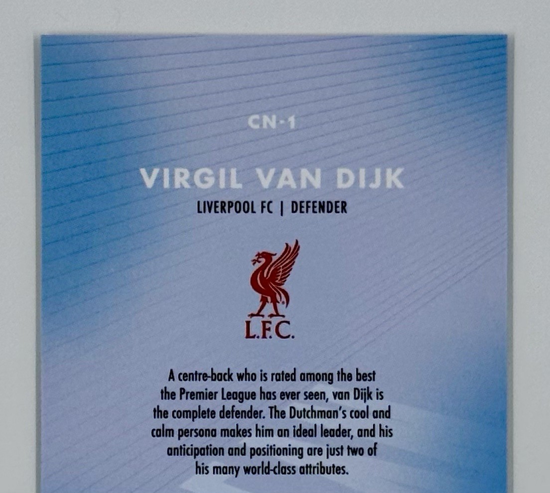 2026 Topps Finest Premier League EPL Virgil Van Dijk #CN-1 Clean Liverpool FC