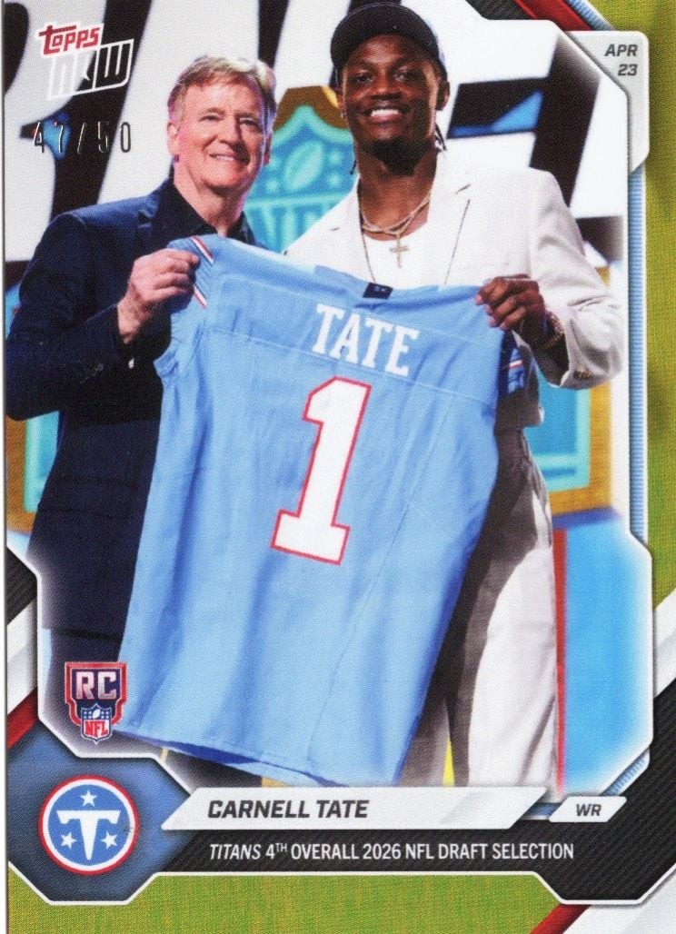 2026 Topps Now Carnell Tate #CTAT Gold Foil /50 Rookie RC Football Card