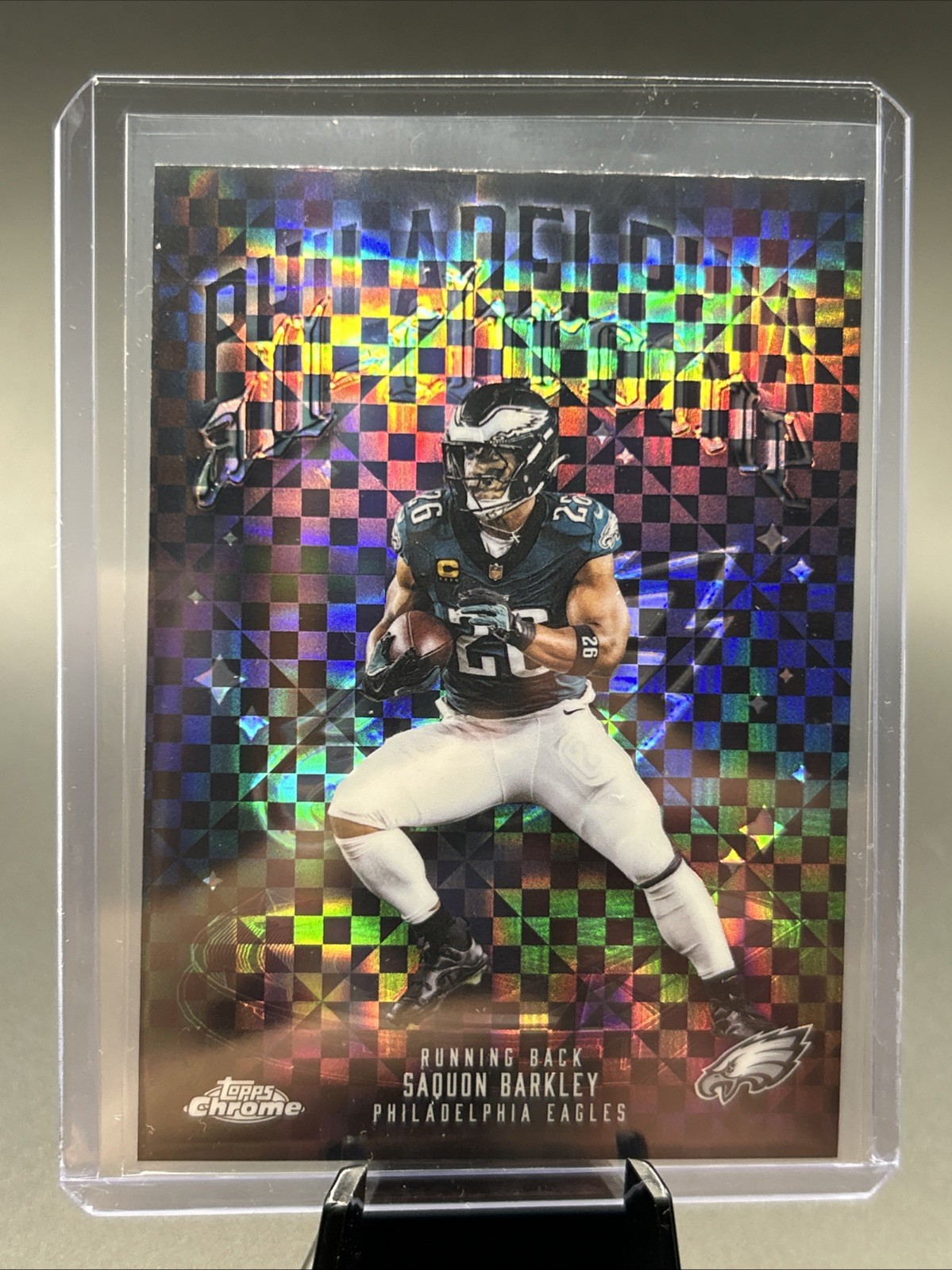 2025 Topps Chrome – Saquon Barkley All-Chrome Team X-Fractor #ACT-3 Eagles