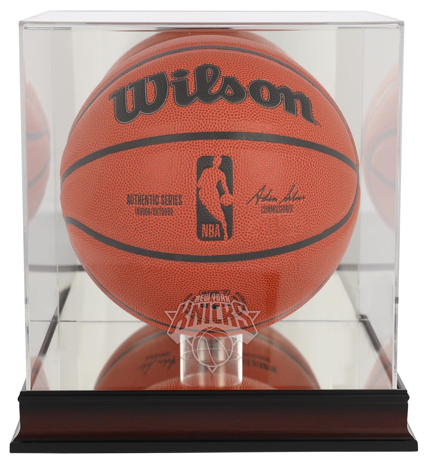 New York Knicks Mahogany Team Logo Basketball Display Case with Mirrored Back