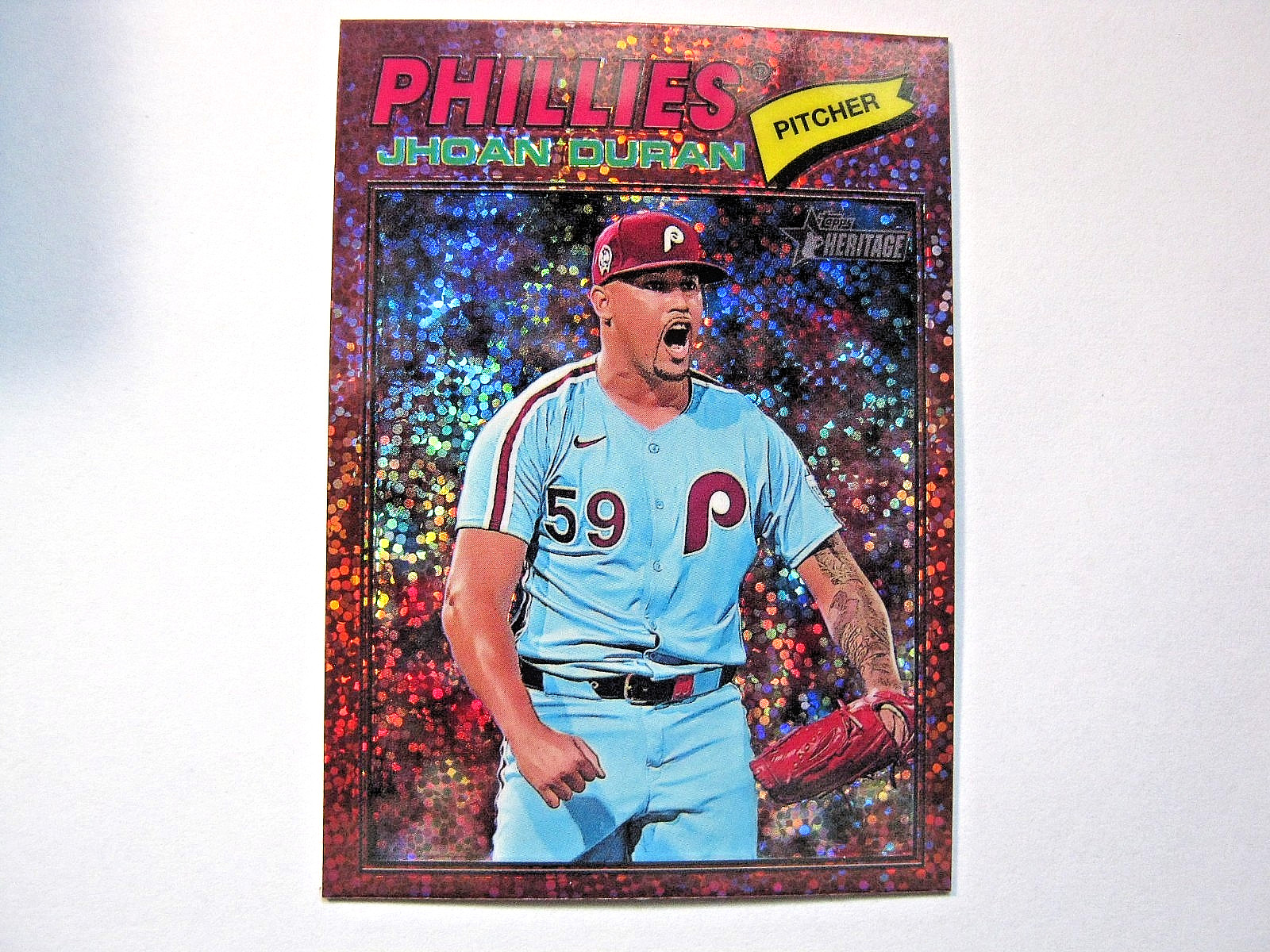 Jhoan Duran 2026 Topps Heritage Burgundy Sparkle Parallel Card #14