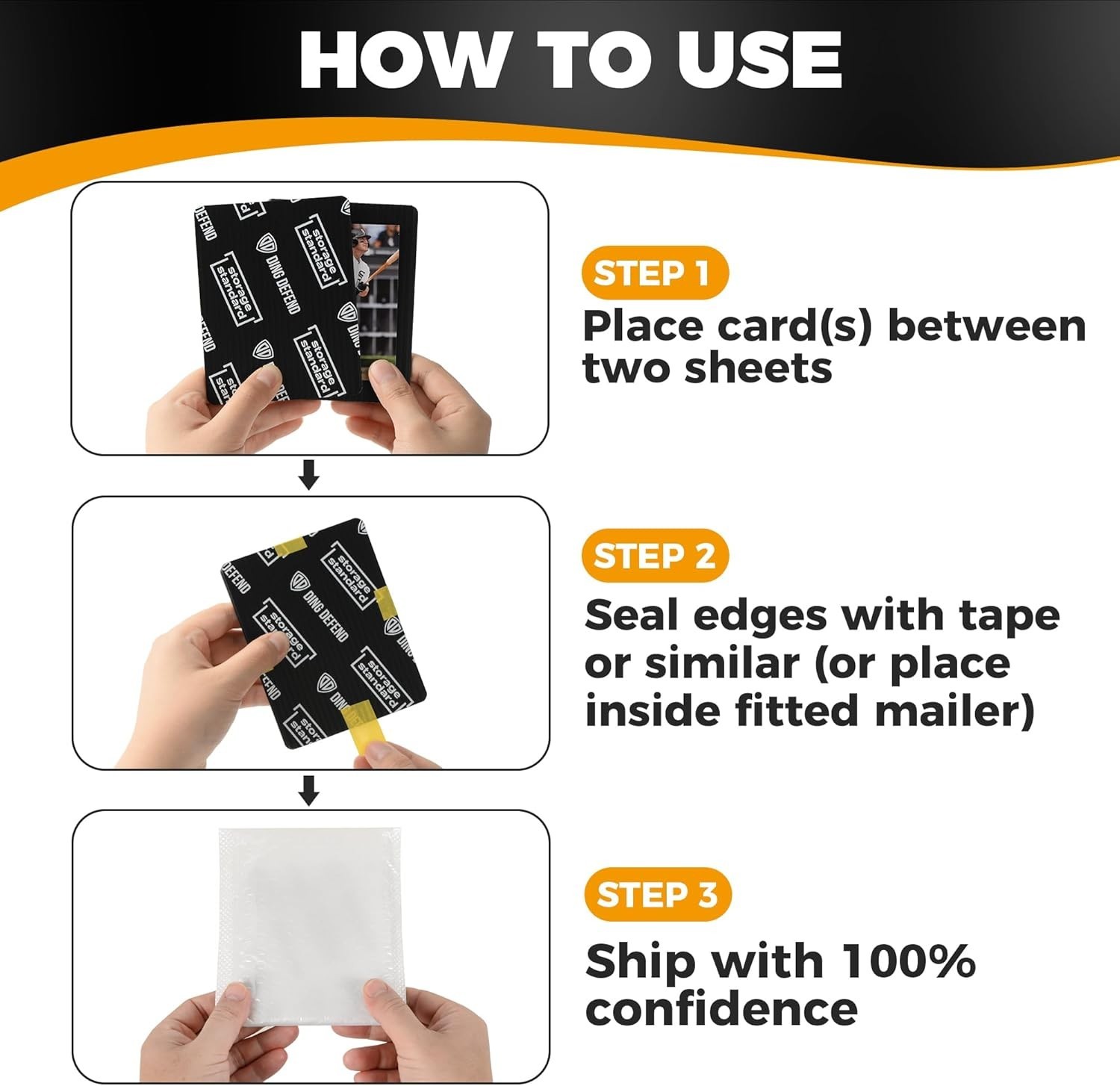 Ding Defend 110-Pack Trading Card Protectors – Lightweight, 3.5 x 4.5 Inch Black
