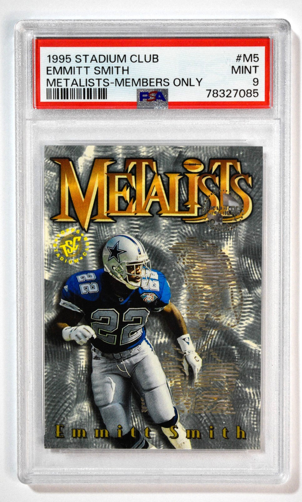 1995 Stadium Club #M5 Emmitt Smith Metalists Members Only PSA 9 Cowboys