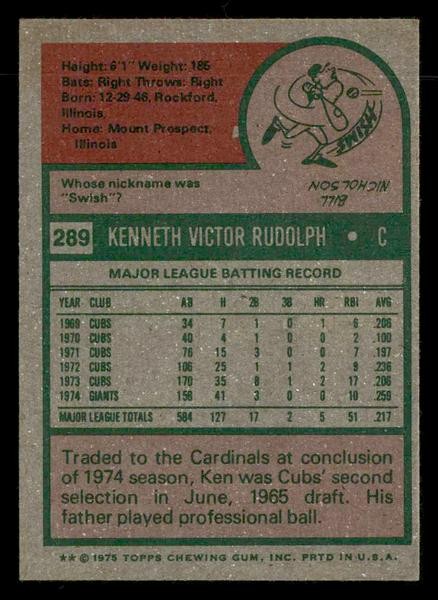 1975 Topps #289 Ken Rudolph