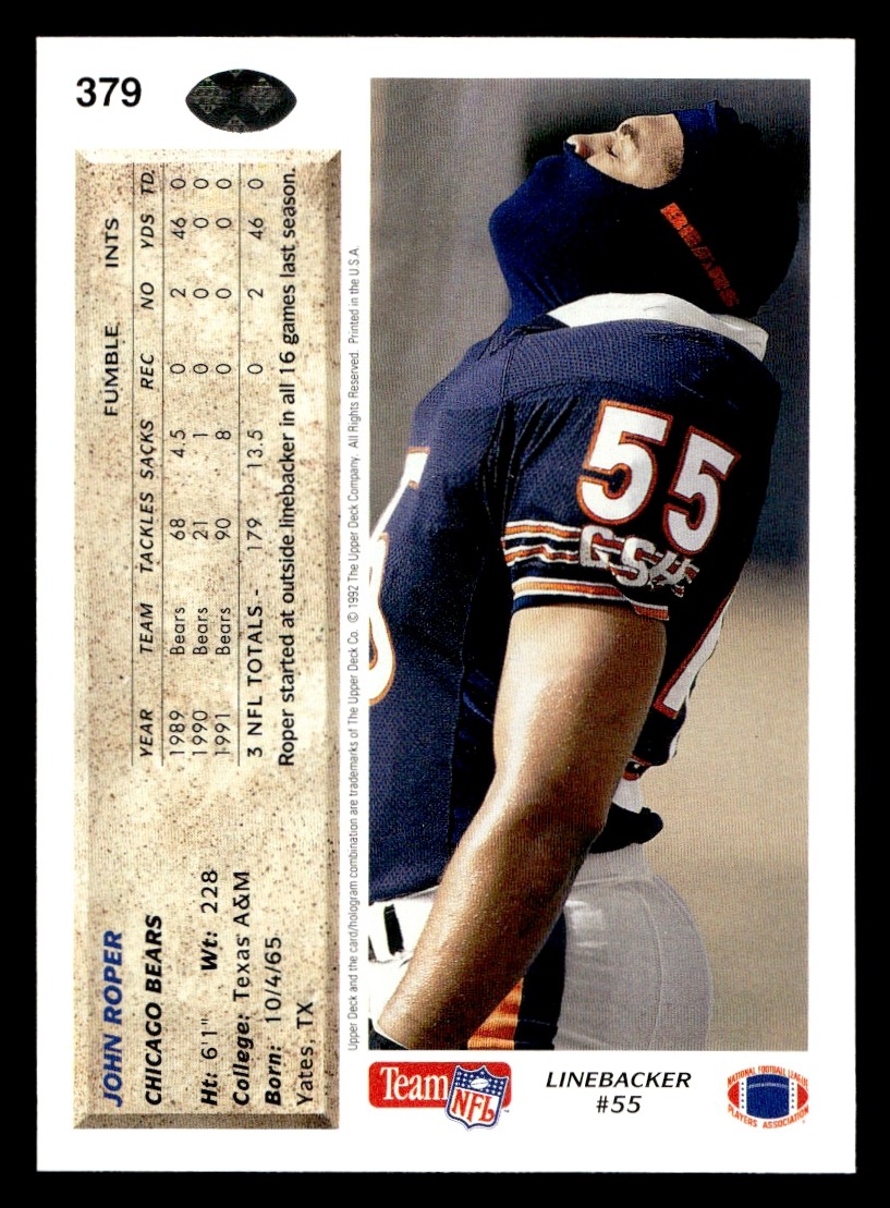 1992 Upper Deck John Roper #379 Chicago Bears NM!