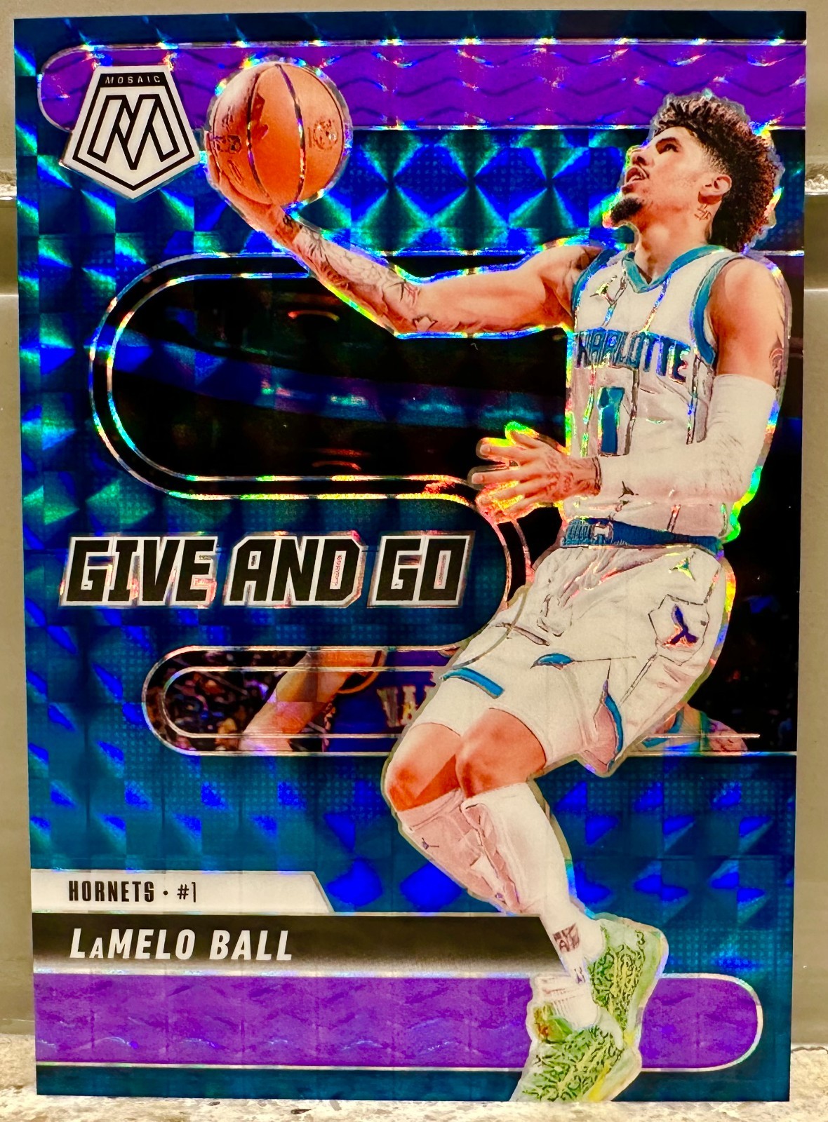 JERSEY # MATCH! 2024-25 Mosaic LaMelo Ball Give & Go Purple 1/175! HORNETS!
