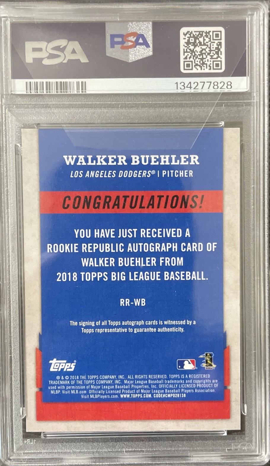WALKER BUEHLER RC AUTO 2018 Topps Big League Rookie Rep. Autographs RR-WB PSA 10