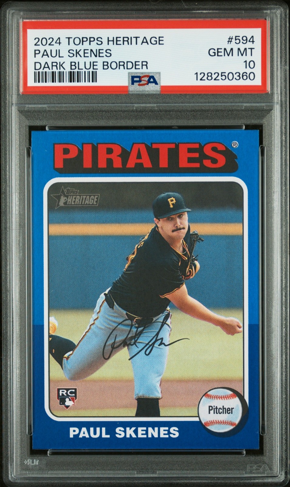 PAUL SKENES 2024 TOPPS HERITAGE DARK BLUE BORDER PSA 10 #594