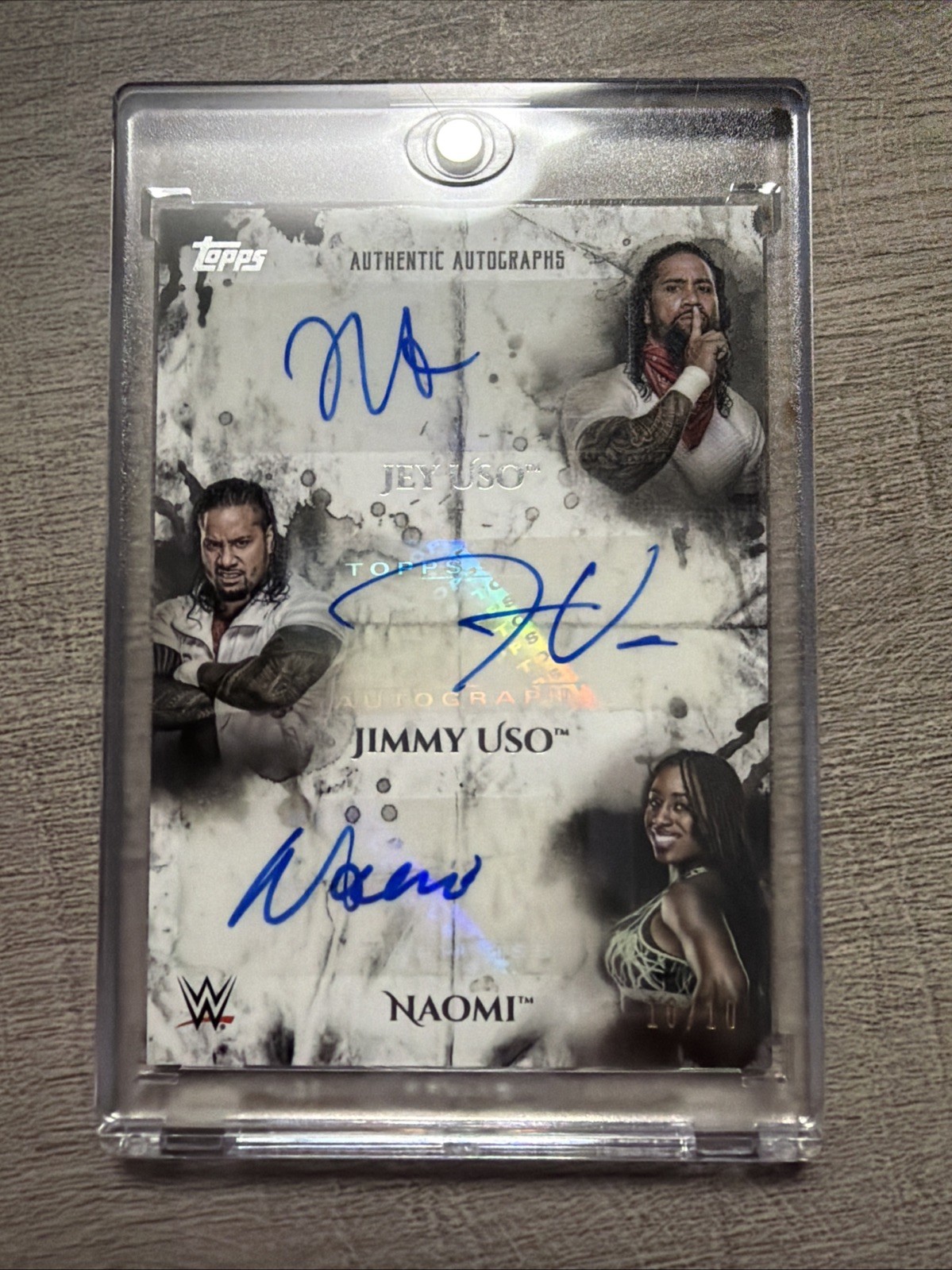 2018 Topps WWE Undisputed Triple Auto Jey Uso Jimmy Uso Naomi BOOKEND 10/10