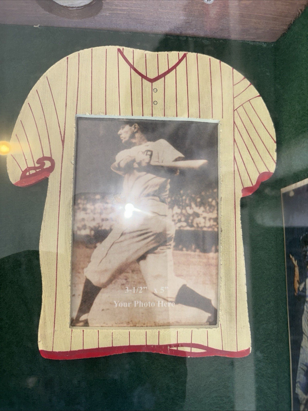 Vtg Babe Ruth “Add Your Photo” Baseball Shadow Box Framed 26.5×11.25×3.5in