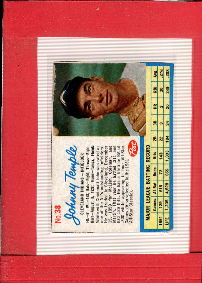 1962 Post Cereal #38 Johnny Temple VG Very Good Indians ID:63743