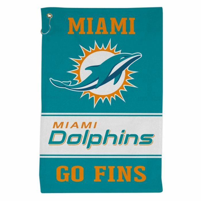 MIAMI DOLPHINS ALL PURPOSE GOLF TAILGATE TOWEL 16″X25″ HOOK AND GROMMET