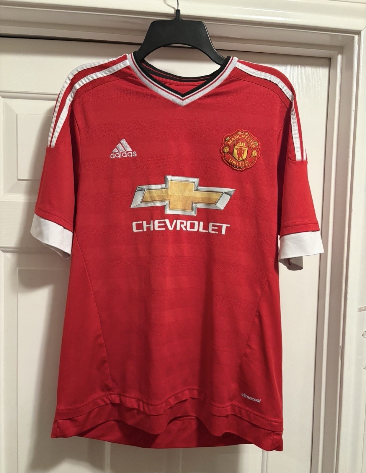 Manchester United Soccer Jersey Mens Large Red Chevrolet Adidas FREE SHIPPING!
