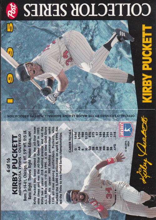 1995 Post #6 Kirby Puckett Minnesota Twins