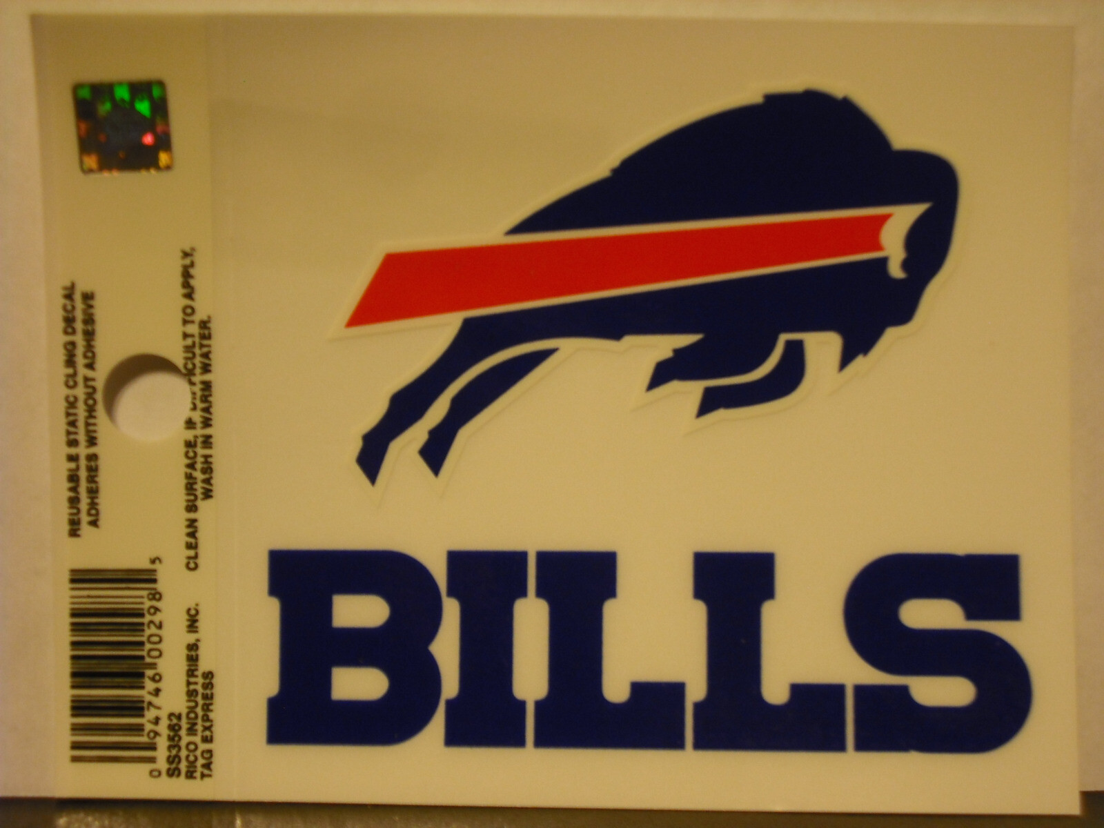 Buffalo Bills Static Cling Sticker NEW!! Window or Car! 3×4 Inches