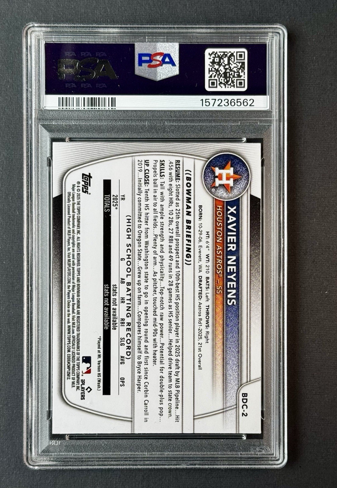 2025 Bowman Draft Chrome Xavier Neyens #BDC-2 Aqua Reptilian /125 PSA 9 Low Pop
