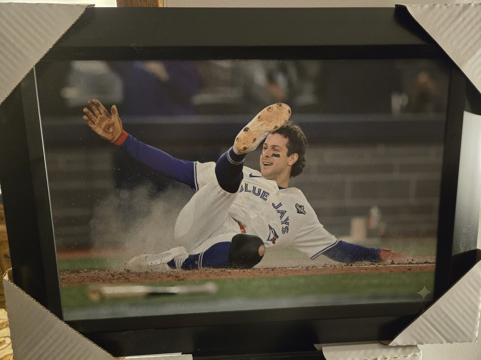21×16 Blue Jays Ernie Clement World Series Home Plate Slide Textured Print