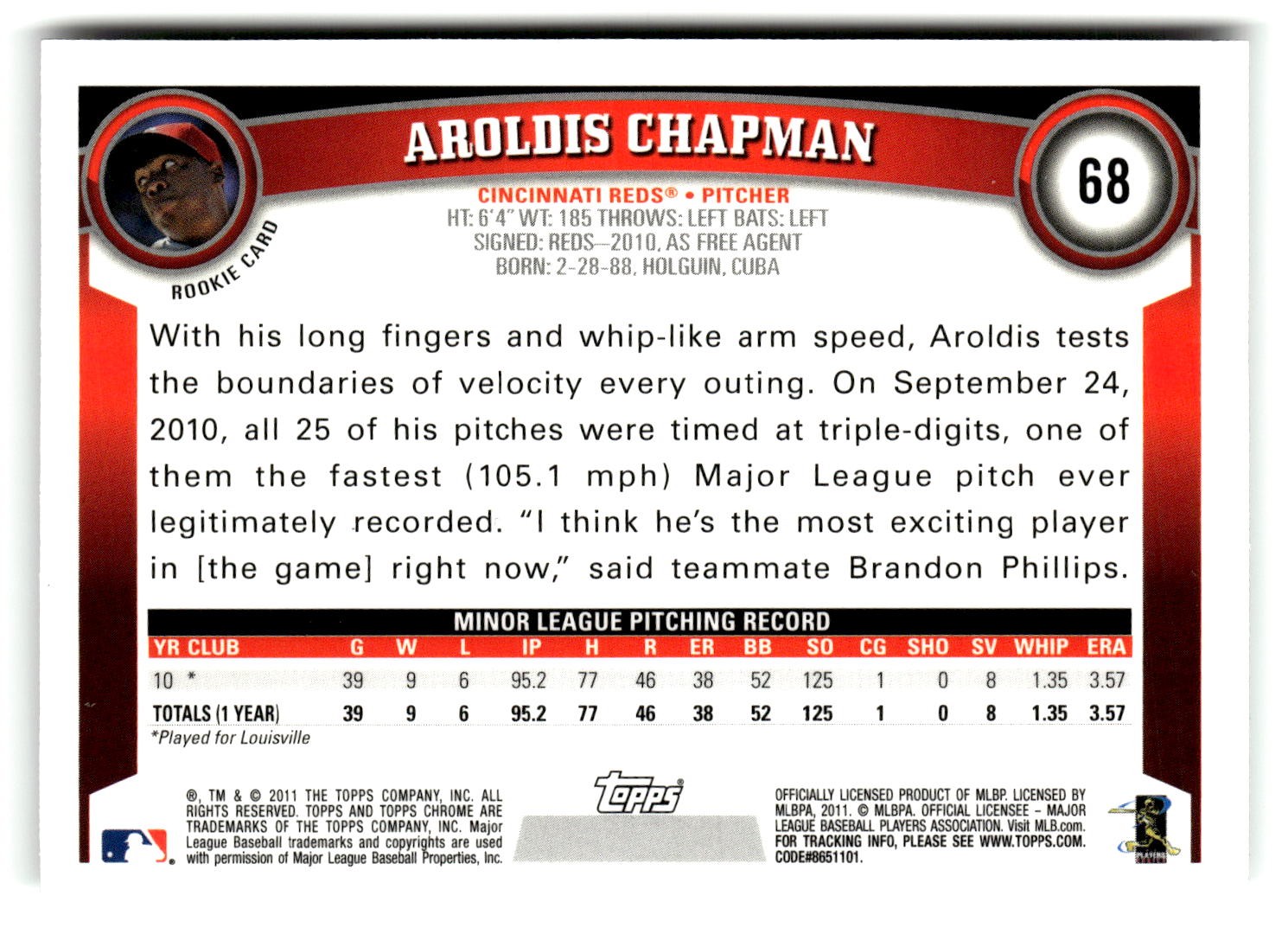 2011 Topps Chrome #68 Aroldis Chapman