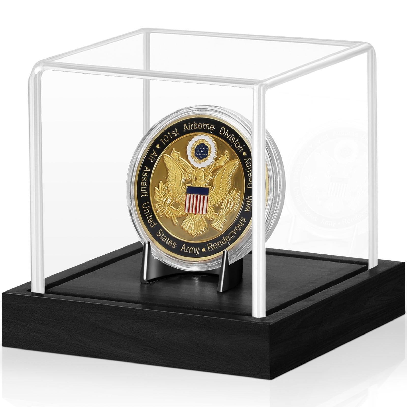 Coin Display Case Clear Acrylic Showcase Wood Base Alloy Holder Single Challenge