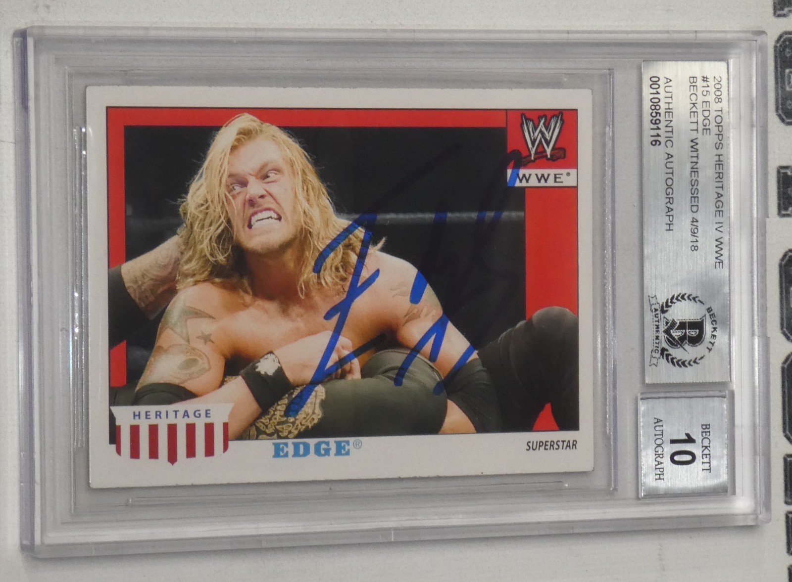 Edge Signed 2008 Topps Heritage IV WWE Card #15 BAS COA Gem Mint 10 Autograph