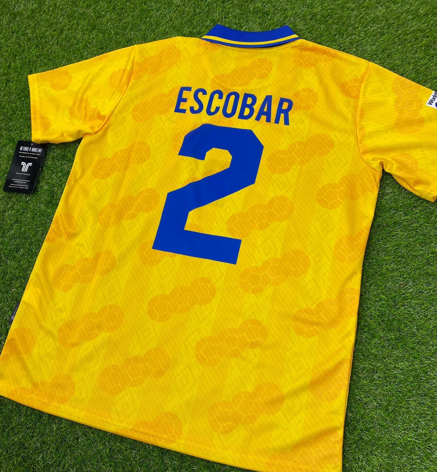 Colombia, Men’s Retro Soccer Jersey, 1994, Escobar (Gold) (LOOSE FIT)