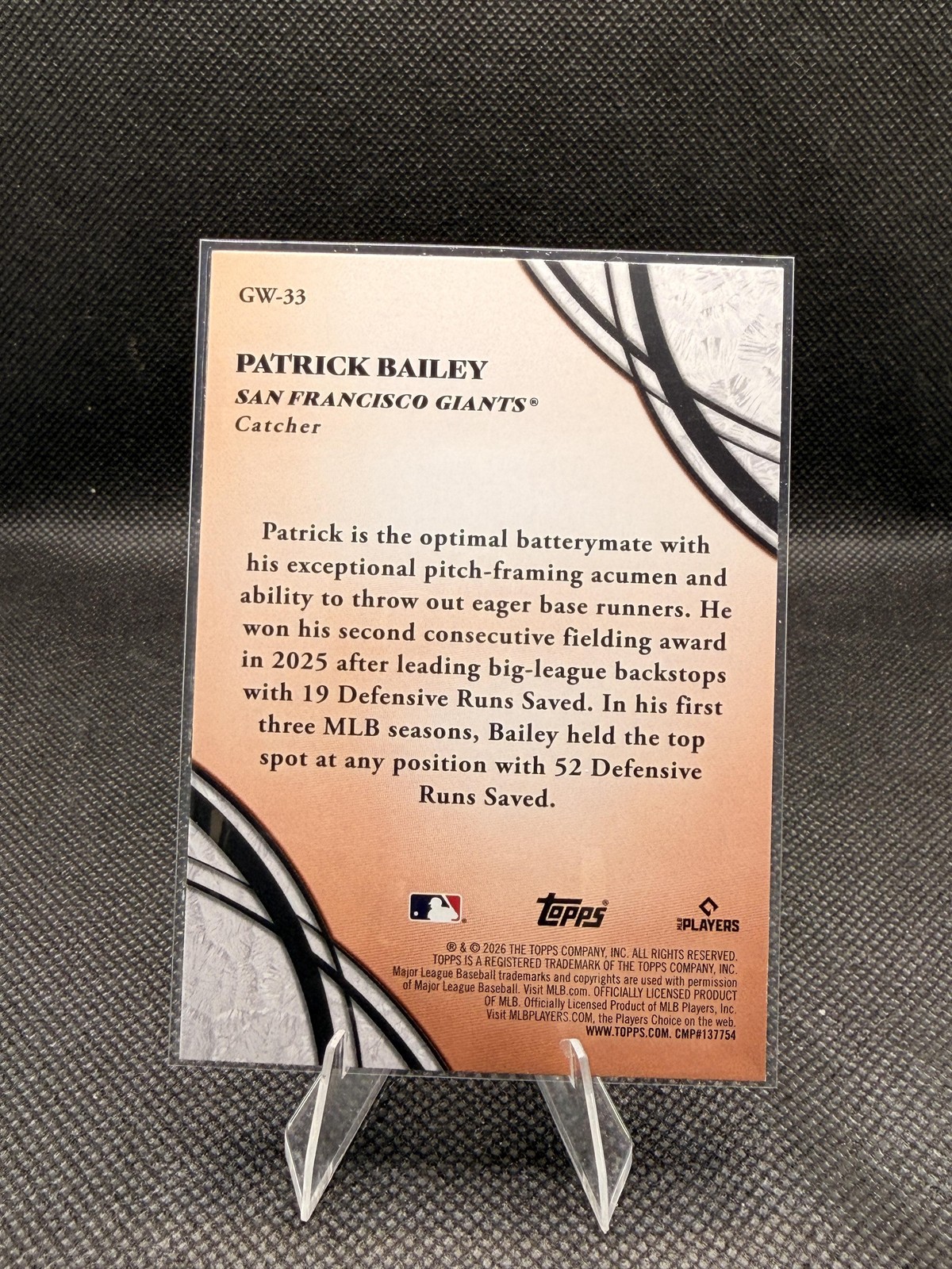 2026 Topps #GW-33 Patrick Bailey Glove Work