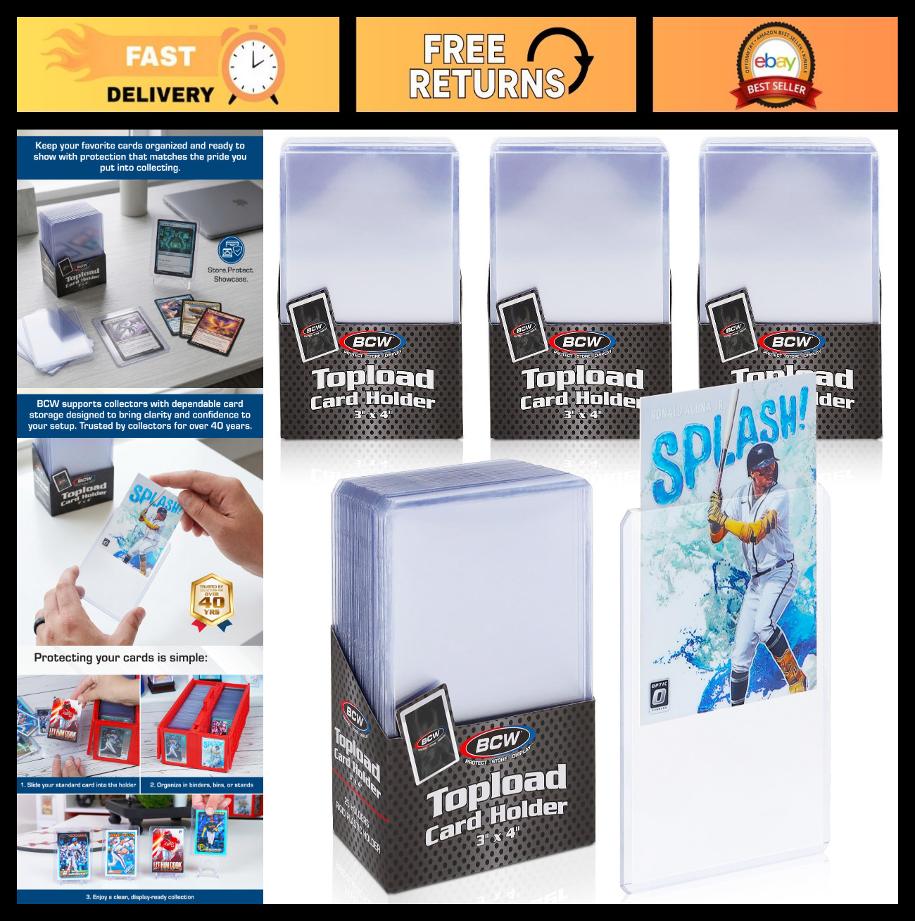 100ct Topload Card Holders – Rigid PVC Trading Card Protectors for Sports & Gami