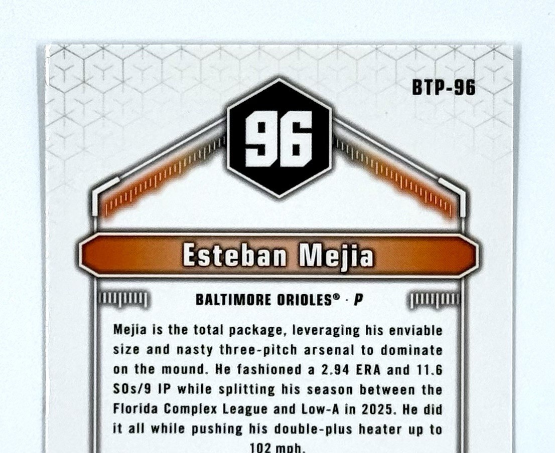 2026 Bowman Baseball Esteban Mejia #BTP-96 Top 100 Prospects SP Orioles