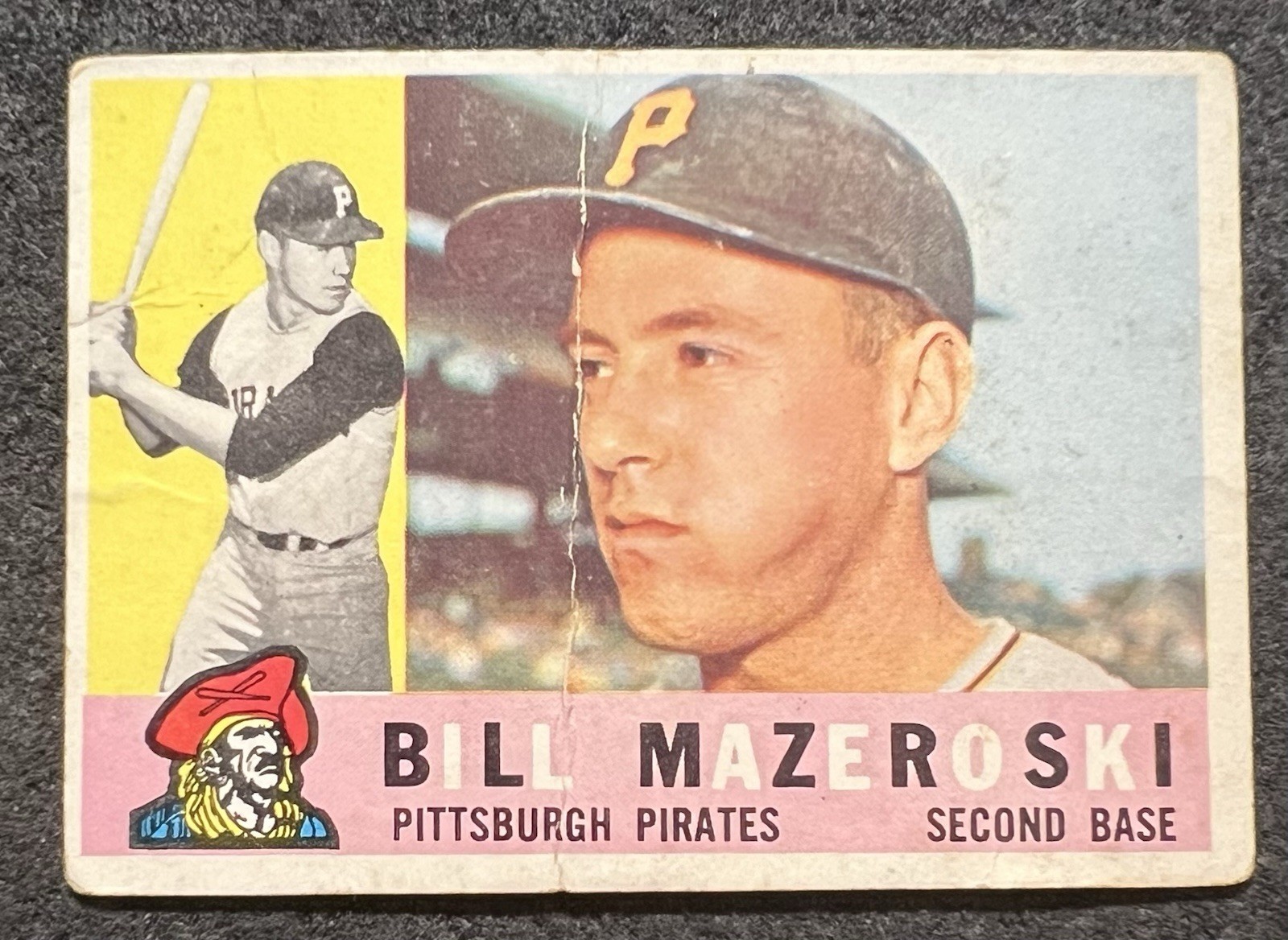 1960 TOPPS BILL MAZEROSKI (PITTSBURGH PIRATES) #55 CREASE