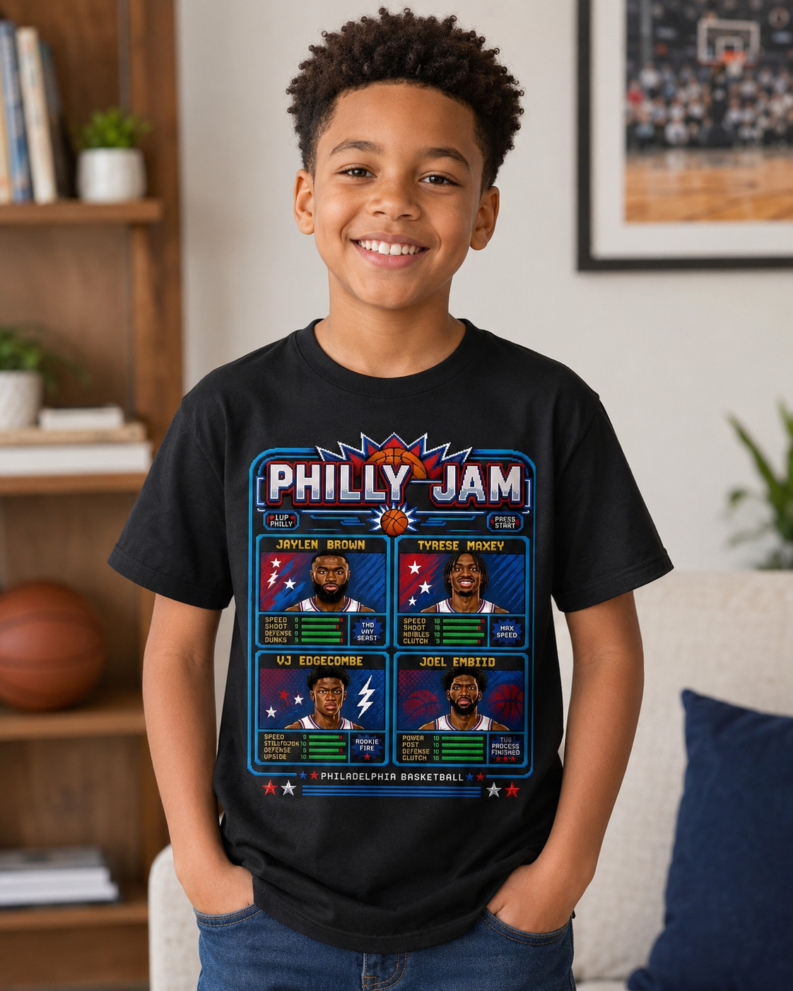 Philly basketball Jaylen Brown retro basketball tee pixel basketball shirt