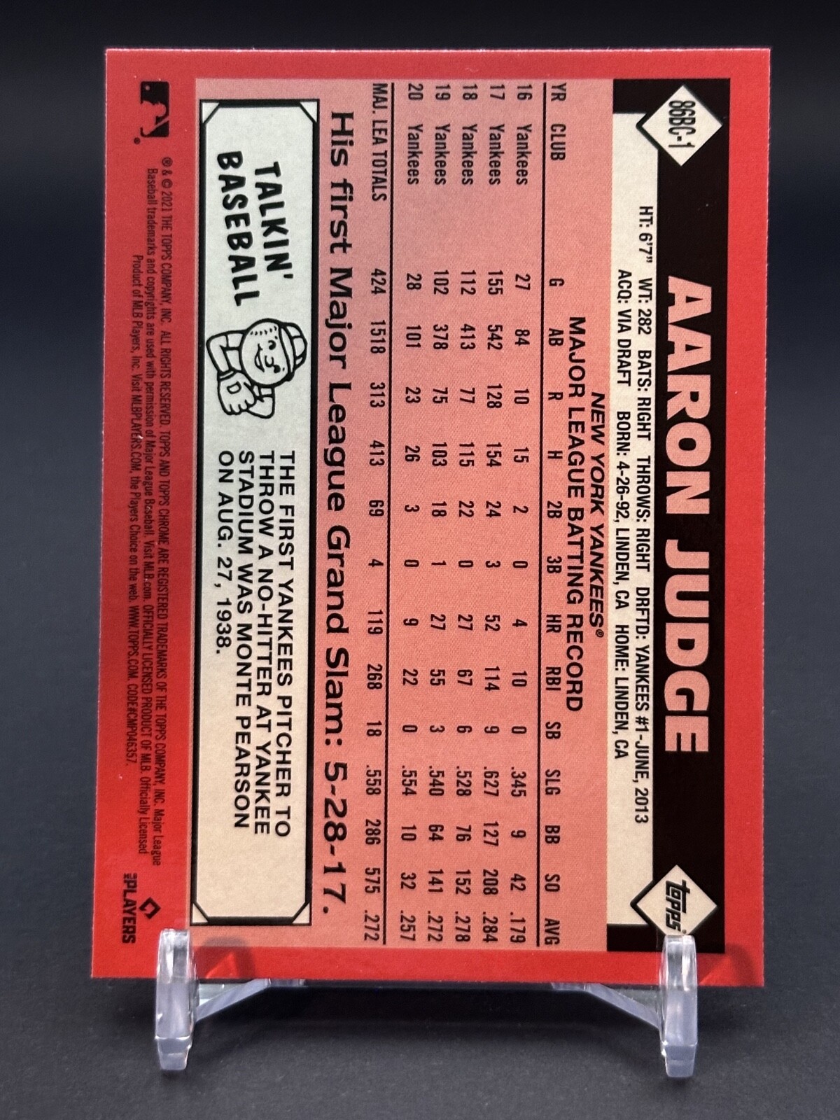2021 Topps Chrome – 1986 Topps Baseball Aaron Judge #86BC-1 New York Yankees