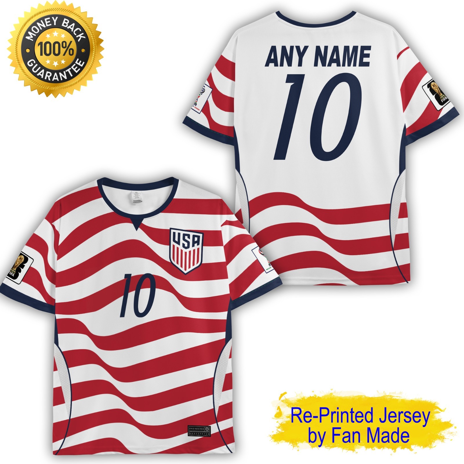 USA Style Soccer Jersey Custom Name Number Unisex Shirt S-5XL