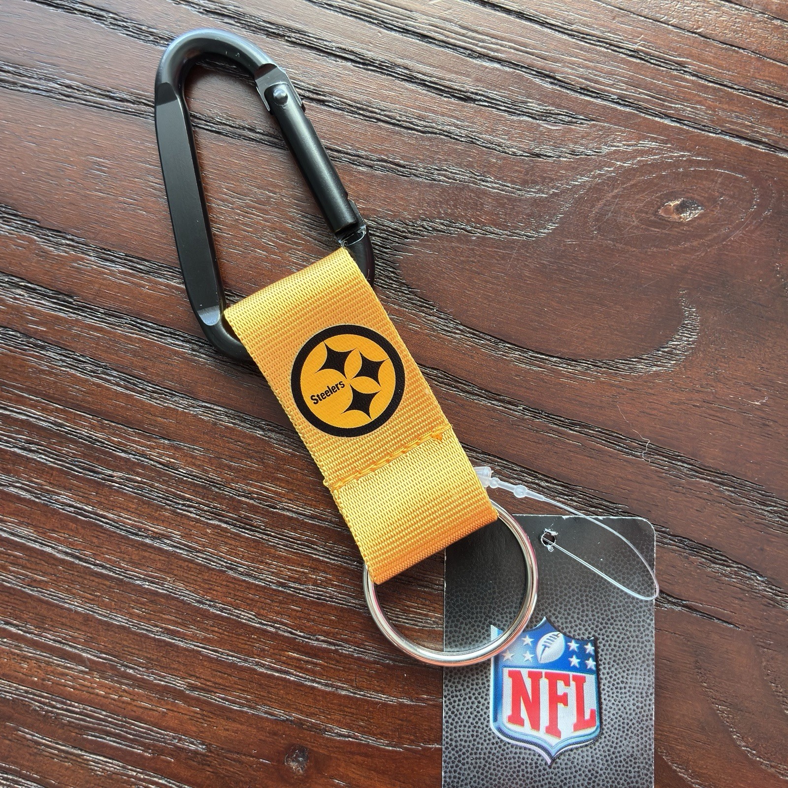 NFL Pittsburgh Steelers Carabiner Lanyard Keychain Fob Holder Gold 5-inch NEW