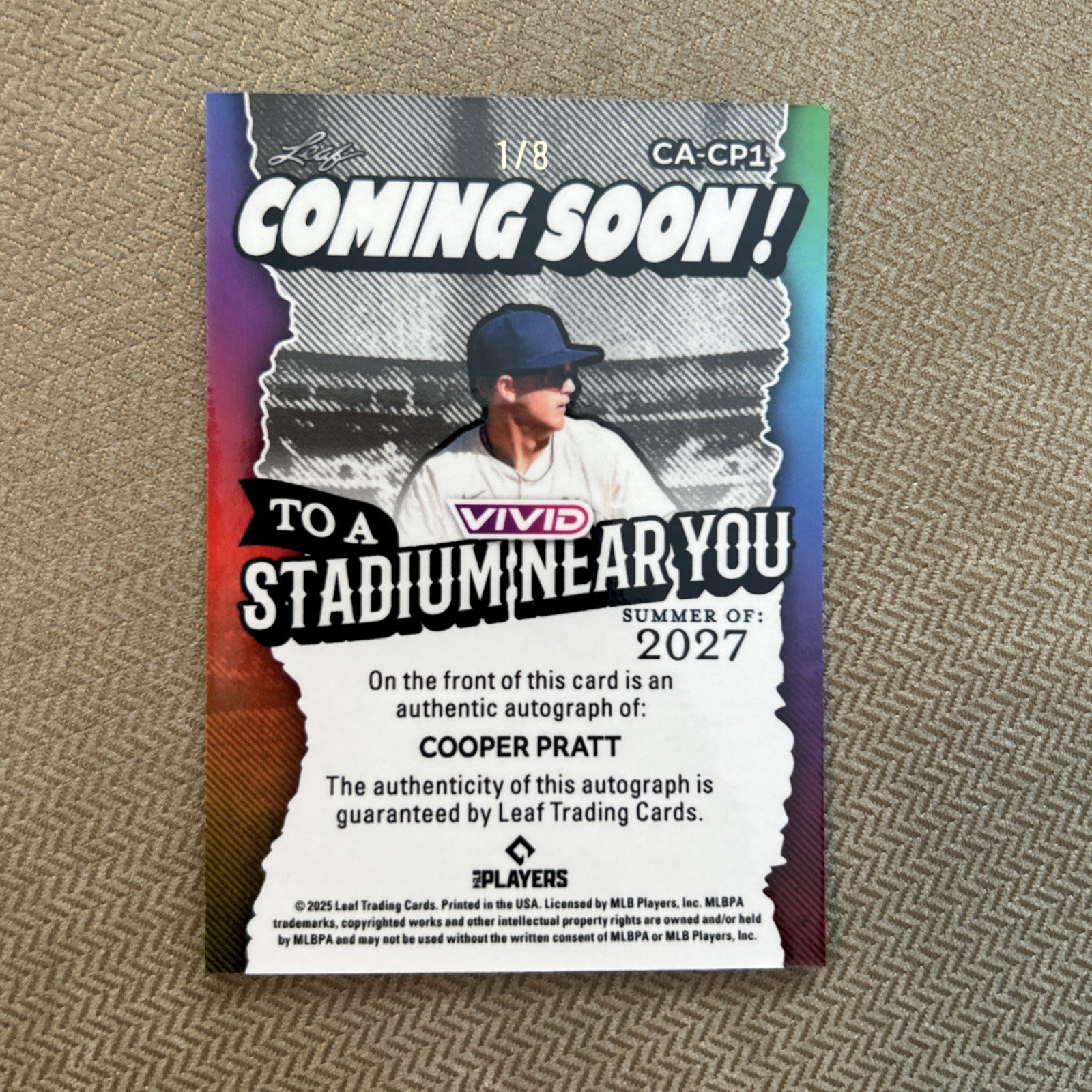 COOPER PRATT 2025 Leaf Vivid Baseball AUTO Autograph 1st Prospect Card 1/8