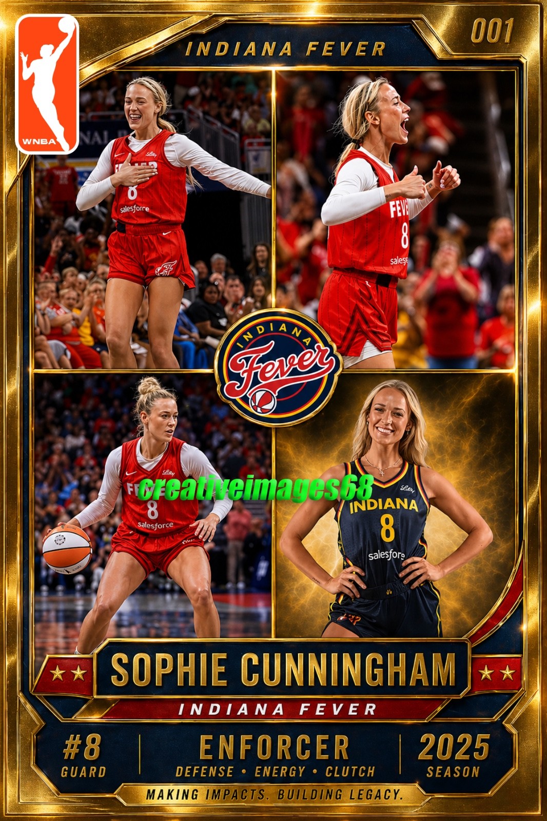 Sophie Cunningham WNBA Indiana Fever 4×6 PHOTO Custom Gold Photo
